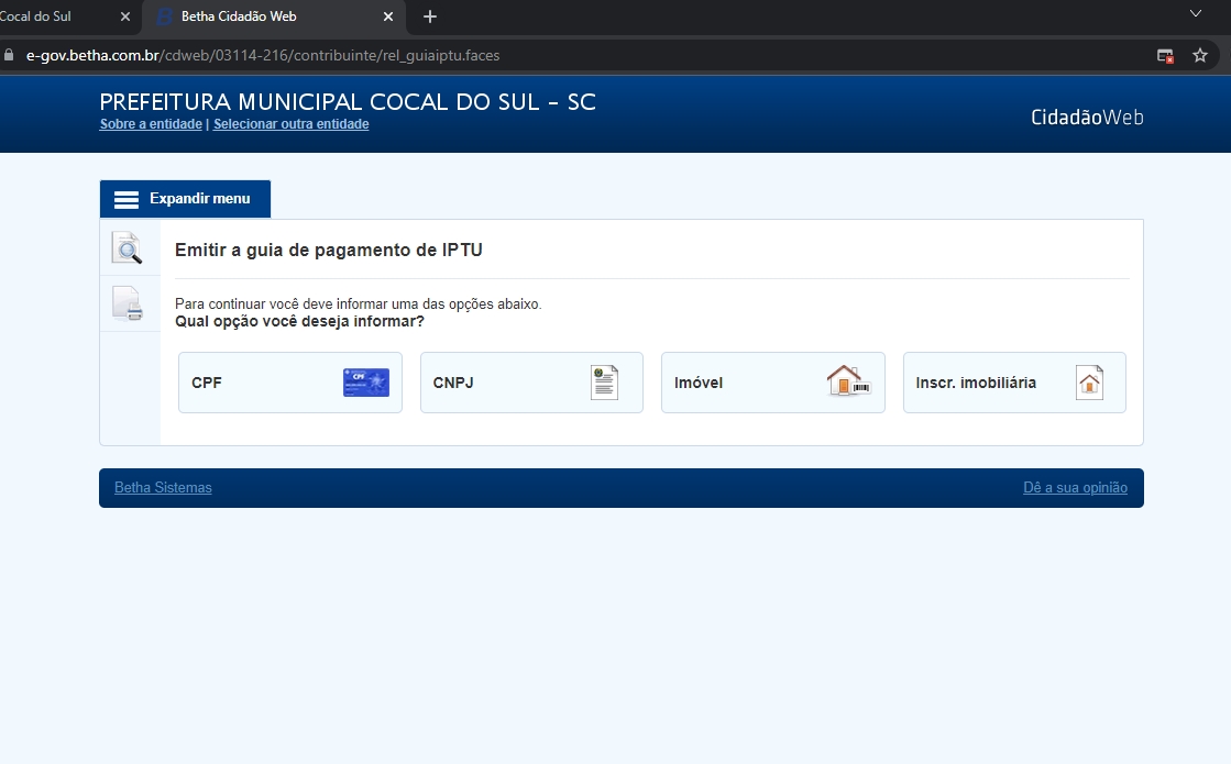 iptu ja pode ser retirado no site da prefeitura de cocal do sul ipytu