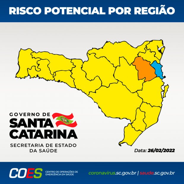 coronavirus em sc nova matriz de risco aponta uma regiao no nivel moderado 15 no alto e uma no grave matriz 26 02 2022 20220226 1898412105